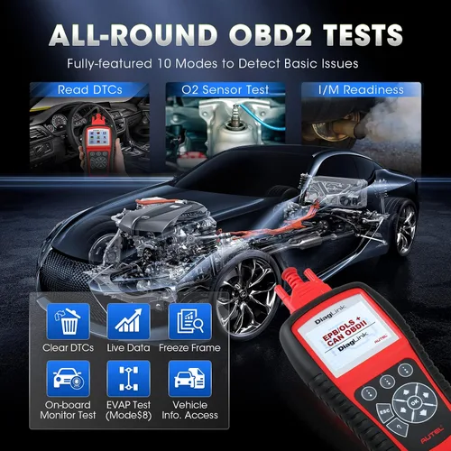 Miniatura 2 de Autel Diaglink - Lector de códigos OBDII OBD2 (versión para manualidades de MD802), diagnóstico de todos los sistemas y módulos para ABS, SRS