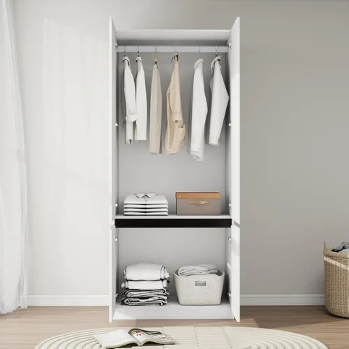 Miniatura 3 de Armario de dormitorio Armario Armario con 2 puertas: 75" Armario blanco para ropa, Armario de madera con barra para colgar, Armario moderno