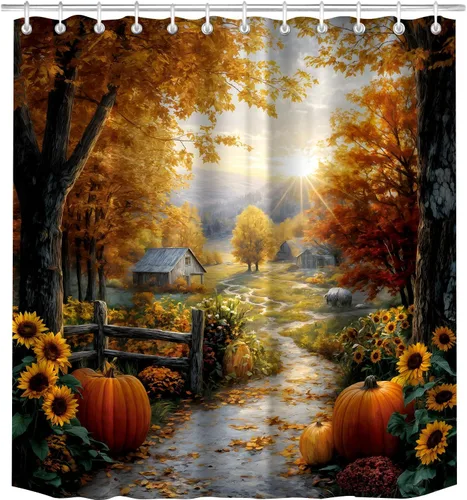 Miniatura 17 de Cortina de ducha de otoño, decoración de baño de árbol de calabaza, 72 x 72 pulgadas, tela de poliéster, cortina de baño impermeable con 12 ganchos