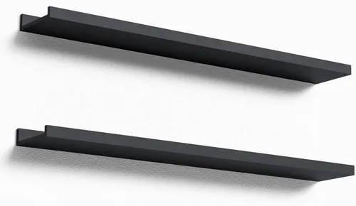 Miniatura 24 de Boswillon Juego de 2 estantes flotantes montados en la pared, modernos estantes de pared negros para almacenamiento con labio, estante de repisa