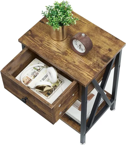 Miniatura 7 de VECELO - Mesita de noche moderna, mesa auxiliar de cabecera con cajón y estante de almacenamiento para sala de estar y dormitorio, marco de metal
