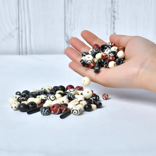 Miniatura 3 de Surtido de cuentas de hueso talladas a mano para hacer joyas y manualidades, 130 piezas, cuentas naturales africanas y nativas americanas en negro