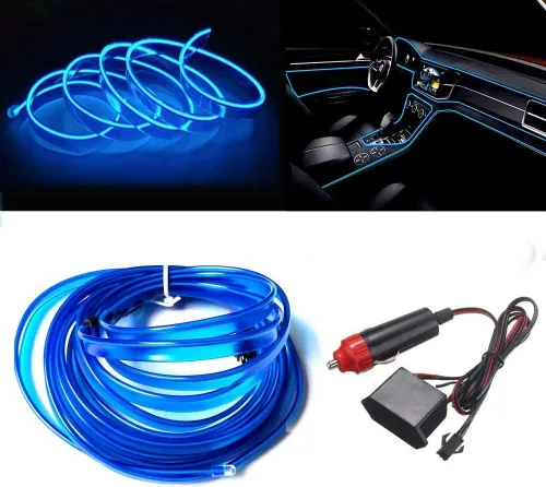 Miniatura 23 de MaxLax Tira de Iluminación LED de Neón Azul para Interior de Auto - 9.84 Pies de Cable EL de 12V Flexible con Protección de Fusible Integrada