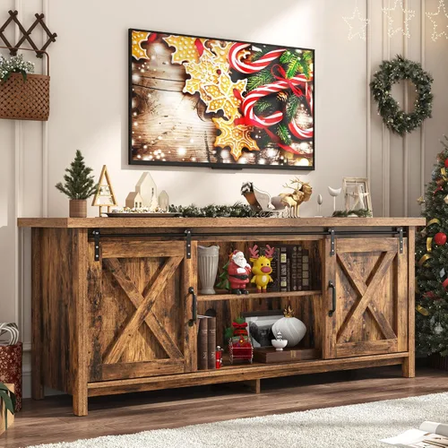 Miniatura 7 de Soporte de TV de granja para TV de 65 pulgadas con puerta corrediza de granero, centro de entretenimiento de madera rústica, gabinete de consola