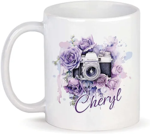Miniatura 16 de Taza personalizada con texto en inglés "Me gusta destellar", taza de té de cerámica con cámara colorida personalizada con nombre, tazas de café