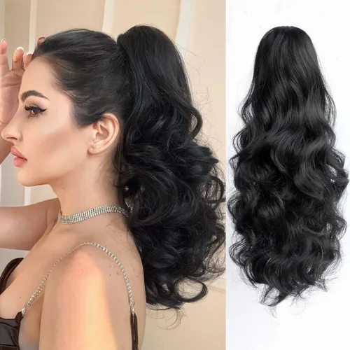 Miniatura 31 de Extensión de cola de caballo ondulada y rizada de 20 pulgadas de largo, peluca sintética de cola de caballo falsa con clip, extensiones de cabello