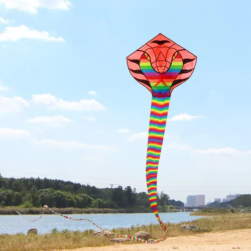 Miniatura 3 de Besra Cometa grande de serpiente cobra de 52 pies, colorida cometa de serpiente de cascabel con colas largas, deportes divertidos al aire libre