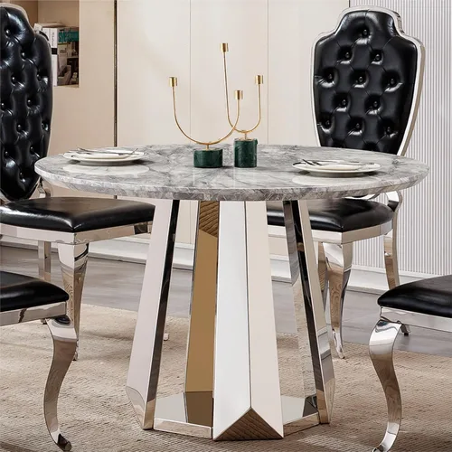 Miniatura 15 de Mesa de comedor redonda de 47 pulgadas, mesa de cocina redonda moderna de mediados de siglo para 4 a 6 personas, mesa de mármol sintético de alto