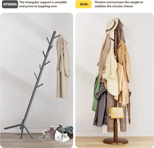 Miniatura 5 de Taitiy Perchero de madera maciza independiente con 10 ganchos para dormitorio, sala de estar, entrada, soporte resistente para colgar abrigos