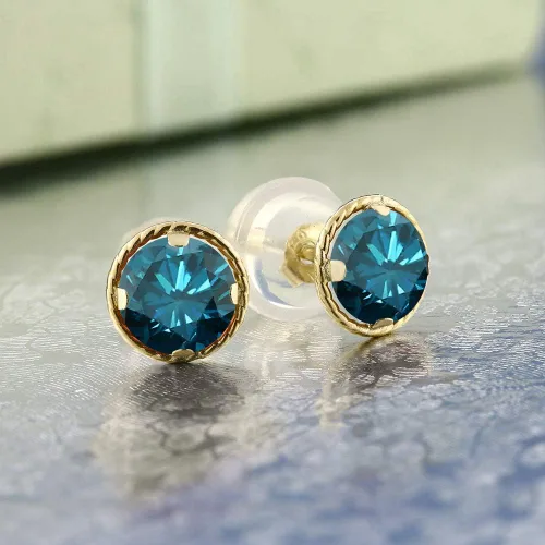 Miniatura 36 de Gem Stone King Aretes redondos de oro amarillo de 14 quilates con piedra natal Redondos de 0.157 in Aretes de oro para mujeres y hombres