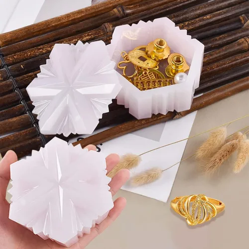 Miniatura 8 de Molde de resina para caja de copo de nieve, molde de silicona para tarro de joyería de Navidad con tapa, molde de fundición epoxi
