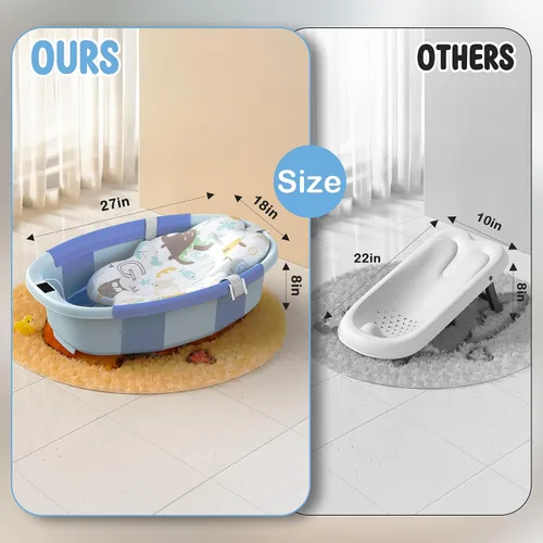 Miniatura 2 de TOSGN Bañera plegable para bebé, 3 segundos para instalar, bañera para bebé con cojín suave y termómetro, bañera para recién nacidos de 0 a 36 Azul