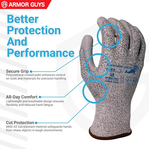 Miniatura 3 de Armor Guys Hammer Head 3 Basetek - Guantes de trabajo protectores – Agarre de poliuretano gris para mujeres y hombres con forro HDPE A3 Basetek – L
