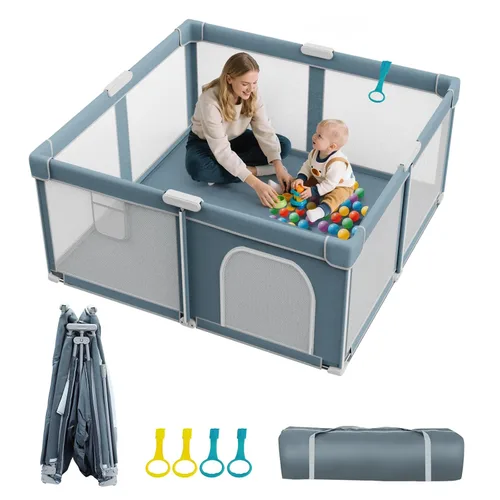 Miniatura 9 de Corralito plegable para bebés, corralito plegable de 50 x 50 pulgadas para bebés y niños pequeños, corralito de juegos para interiores y exteriores