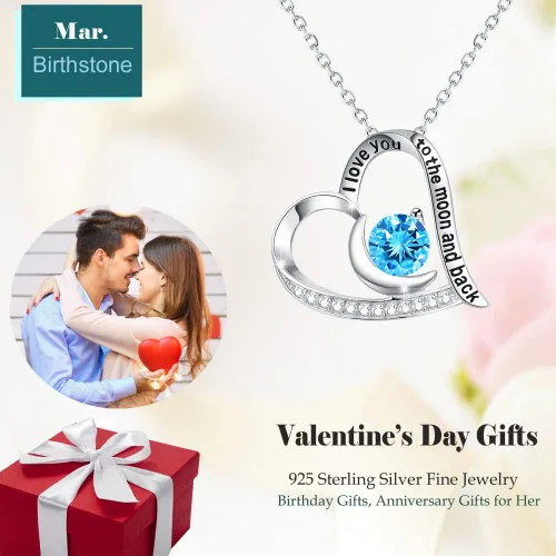 Miniatura 2 de Joyería para el día de San Valentín para mujer collar de plata de ley 925 piedras de nacimiento de amatista y aguamarina para esposa mamá regalos