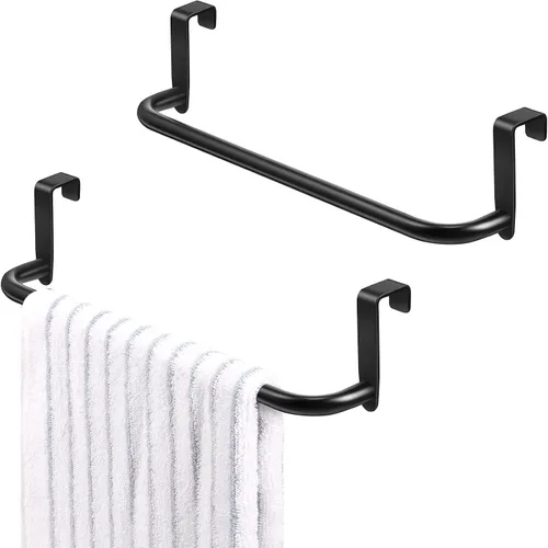 2 piezas barra toallero de metal para gabinete de cocina, barra toallero de acero para colgar en el interior o exterior de las puertas, hogar, Negro