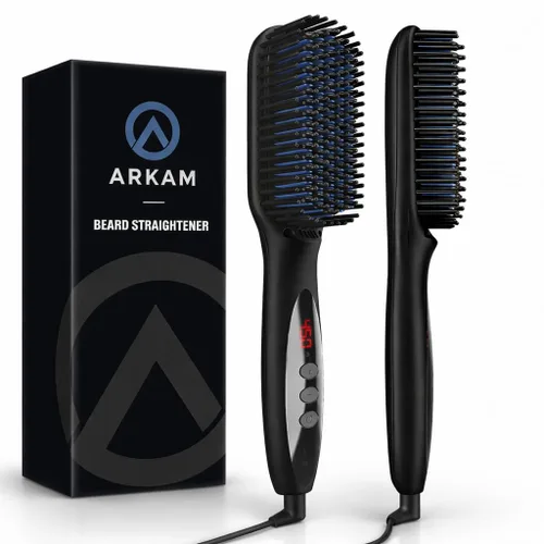 Arkam Alisador de barba para hombre, kit de cepillo de barba con calefacción de alta calidad con función antiquemaduras, peine de doble acción para