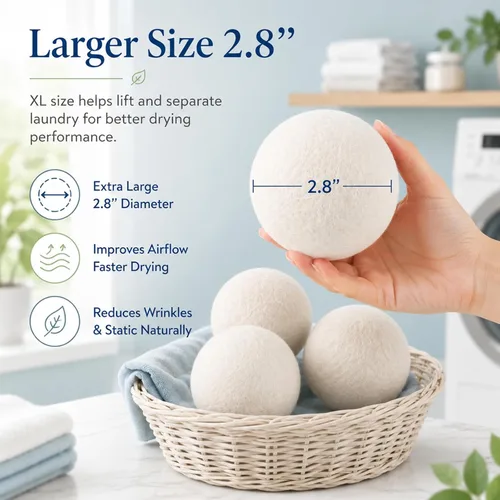 Miniatura 3 de Paquete de 4 bolas de secado de lana, bolas de secado de lavandería, 100% lana de Nueva Zelanda suavizante de tela natural, reutilizables, 1000