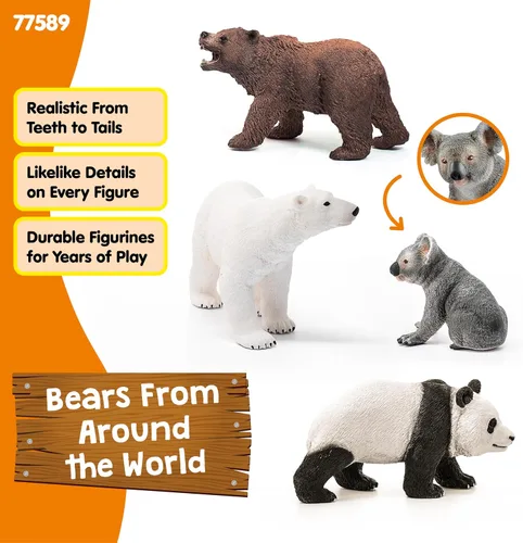 Miniatura 2 de Schleich Wild Life - Juego de 4 figuras de oso - Figura realista de panda, koala, grizzly y oso polar para niños y niños pequeños - Juguetes