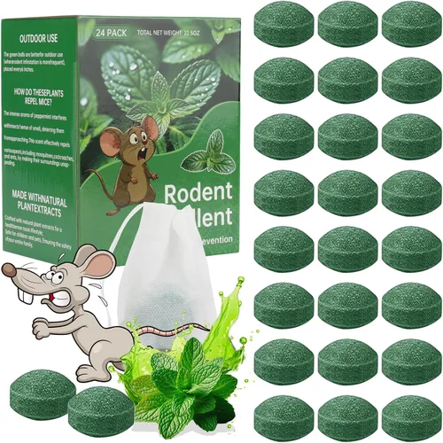 Repelente de roedores para ratones, paquete de 24 unidades, aceite de menta y limón, repelente de ratones para ratas ardillas, plagas de araña,