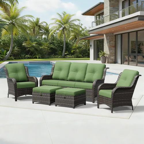 Miniatura 20 de Joyside Juego de sillas de mimbre para patio, juego de 3 piezas de mimbre para exteriores con 2 sillas reposabrazos y 1 mesa auxiliar para terraza