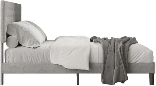 Miniatura 8 de Base de cama tapizada de tamaño matrimonial con cabecera de botón ajustable, base de colchón con soporte de listones de madera, no necesita somier