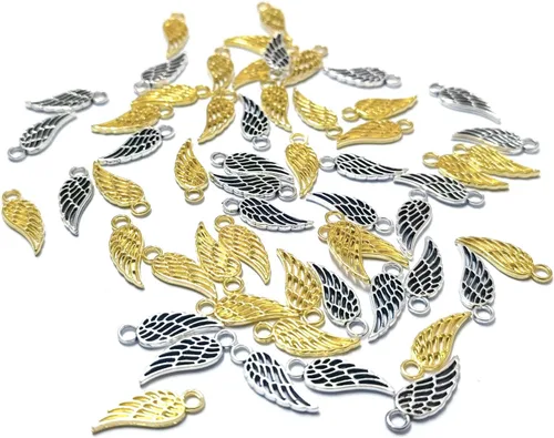 Miniatura 2 de CellCase 100 dijes de plumas de alas de ángel de 3/4 pulgadas para suministros de fabricación de joyas de bricolaje Plata antigua