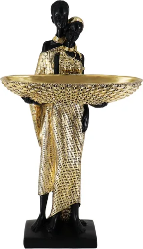 Miniatura 15 de Lescafita Escultura de mujer africana con cuenco de hoja de oro, figura de resina hecha a mano, estatua de arte tribal exótico para sala de estar