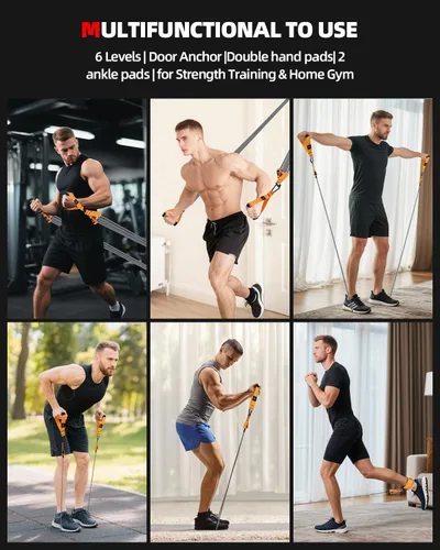 Miniatura 2 de Abahub Juego de bandas de entrenamiento de brazos, bandas de resistencia con asas y correas de tobillo para mujer y hombre, juego para entrenamiento