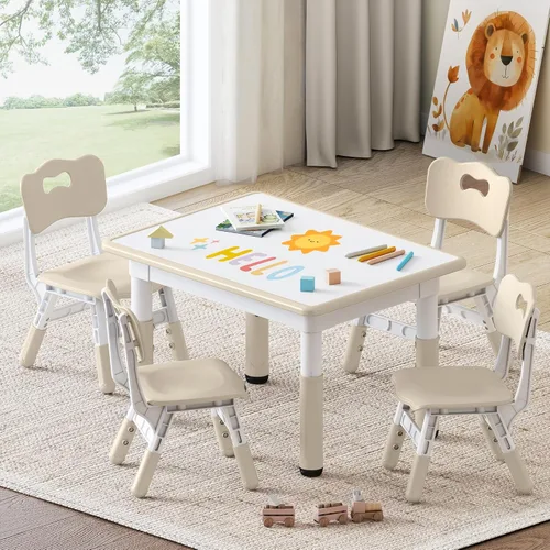 Miniatura 14 de GITAWUSA Juego de mesa y sillas de estudio para niños, juego de mesa y sillas para niños de 3 a 8 años, 31.5 pulgadas de largo x 23.6 pulgadas