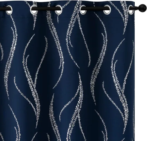 Miniatura 19 de Yakamok Cortinas opacas de 84 pulgadas de largo para sala de estar, con aislamiento térmico, patrón de líneas onduladas doradas, patrón de puntos