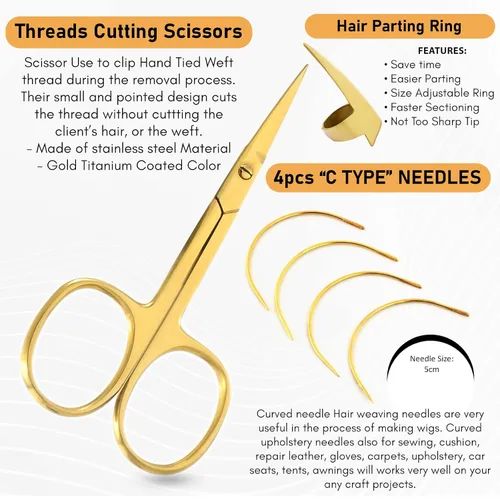 Miniatura 7 de El kit de herramientas de extensión de cabello incluye 2 alicates para prensar microeslabones con microcuentas, 12 clips de seccionamiento, Dorado