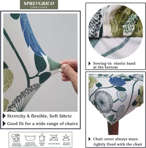 Miniatura 5 de SPRINGRICO Paquete de 6 fundas blancas para sillas de comedor, fundas elásticas para sillas de comedor con diseño floral, de elastano lavable
