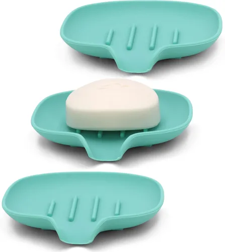 Miniatura 10 de Paquete de 3 jaboneras de silicona con drenaje, soporte para jabón de barra para ducha/baño, bandeja de jabón de cascada autodrenante/ahorrador