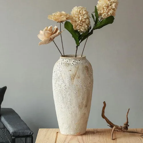 Florero Grande de Cerámica Rústica con Flores, Florero Alto Vintage de Piso Decoración de Granja para Sala de Estar Mesa de Entrada Centros de Mesa,