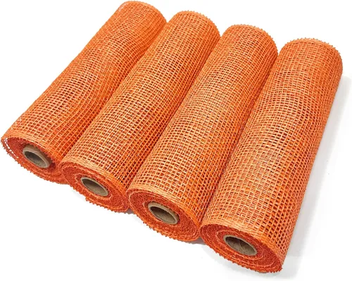 Malla de arpillera de poliéster naranja, rollos de malla decorativa de arpillera de 10 pulgadas para corona de calabaza, festones de verano y otoño,