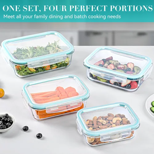 Miniatura 6 de GEHE 4 Pack Large Glass Storage Containers with Airtight Lids, 78/52/36/22oz Glass Meal Prep Food Storage Containers for Baking, Storing, Leakproof