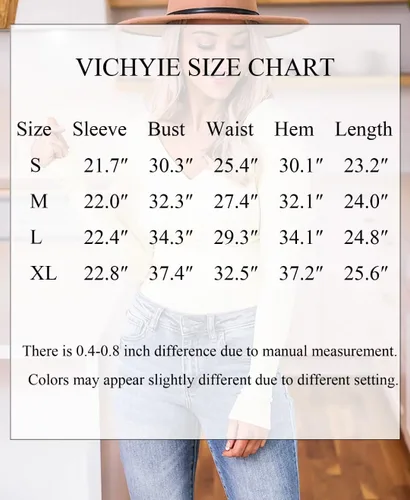 Miniatura 7 de VICHYIE Ropa de otoño para mujer, cuello en V, manga larga, acanalada, ajustada, ajustada