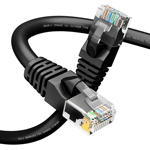 GEARit Cables de conexión Cat6 de 1 pie negro (paquete de 1) - Cable Ethernet Cat6 de 1 pie negro/Ethernet, cobre puro de 10 Gbps 24 AWG, RJ45 sin