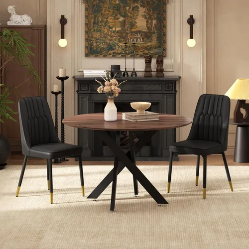 Miniatura 25 de RGZ Juego de mesa de comedor redonda negra de mediados de siglo para 2, mesa de cocina pequeña de madera circular de 36 pulgadas y 2 sillas