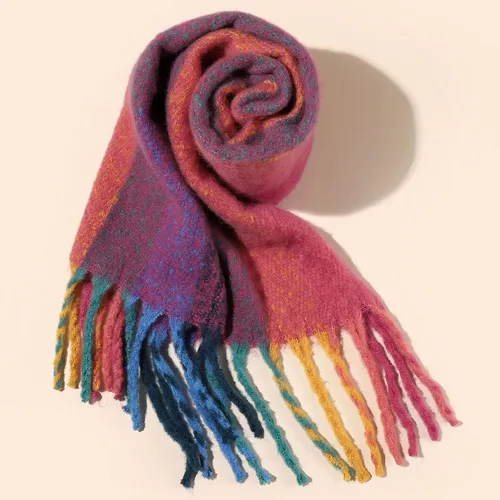 Miniatura 5 de Bufanda cálida para mujer, colorida y suave, cómoda, elegante chal de pashmina para clima frío, bufanda larga de moda, borla de coleta