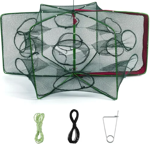 Alwonder Minnow - Trampa para peces de cangrejo, trampa plegable para cangrejos de río con cuerda luminosa y clip de cebo, trampas de cangrejo para