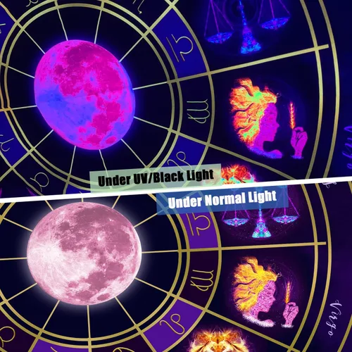 Miniatura 4 de Tapiz de luz negra del zodiaco – Reactivo UV que brilla en la oscuridad constelación brujería colgante de pared para dormitorio