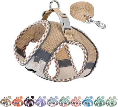 Miniatura 16 de AIITLE Arnés y Correa para Perro XXS - Arnés Pequeño para Perro Reflectante y sin Tirones, Transpirable para Cachorros Taza, Uso en Negro