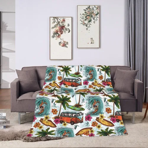Miniatura 8 de Manta retro con palmeras marinas hawaianas, manta de franela súper suave, cómoda y acogedora, manta ligera para sala de estar y dormitorio, 40 x 30