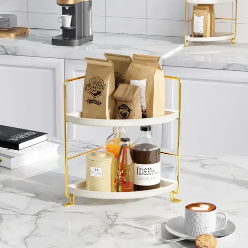 Miniatura 6 de FSyueyun Organizador esquinero de 2 niveles para mostrador de baño, instalación sin herramientas, estante de tocador de plástico pequeño, bandeja