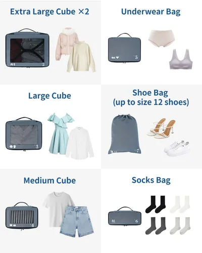 Miniatura 8 de ECOHUB Juego de 7 cubos de equipaje resistentes al desgarro con icono de número para accesorios de viaje, equipaje maleta, cubos de embalaje