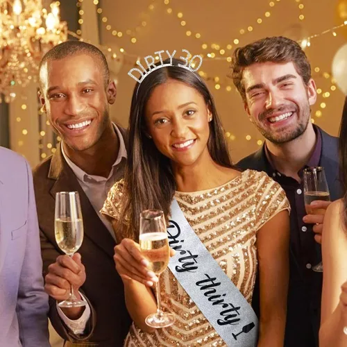 Miniatura 6 de Semato Kit de diadema plateada para cumpleaños número 30 con banda y diamantes de imitación sucios de 30 cumpleaños para ella plateado