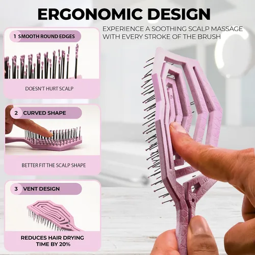 Miniatura 2 de Cepillo desenredante para mujeres, hombres y niños, cepillo antiestático ventilado con 360 Flex que elimina suavemente los nudos, uso seco y húmedo