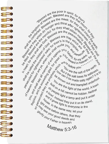 VNWEK Escritura de la Biblia Mateo 5:3-16 Bendito es el pobre en espíritu Huellas de Dios Cuaderno de espiral con diario de 5.5 x 8.3 pulgadas,